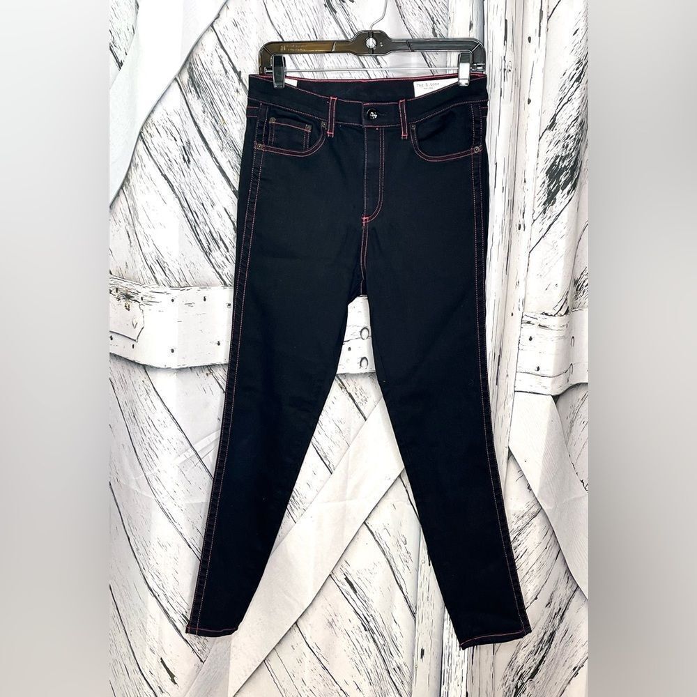 Rag & Bone black skinny jeans pink stitching  28